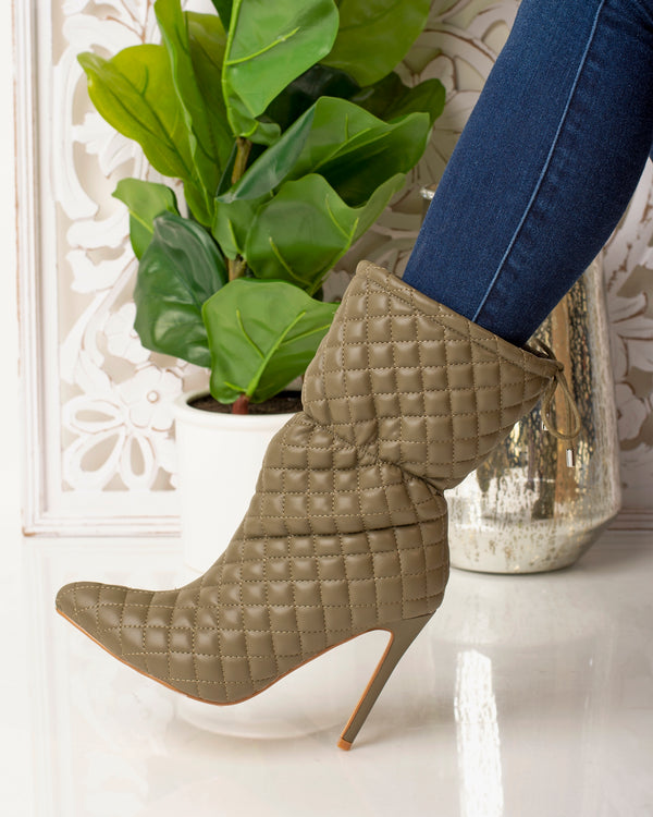 Mandy Quilted Ankle Bootie- Khaki