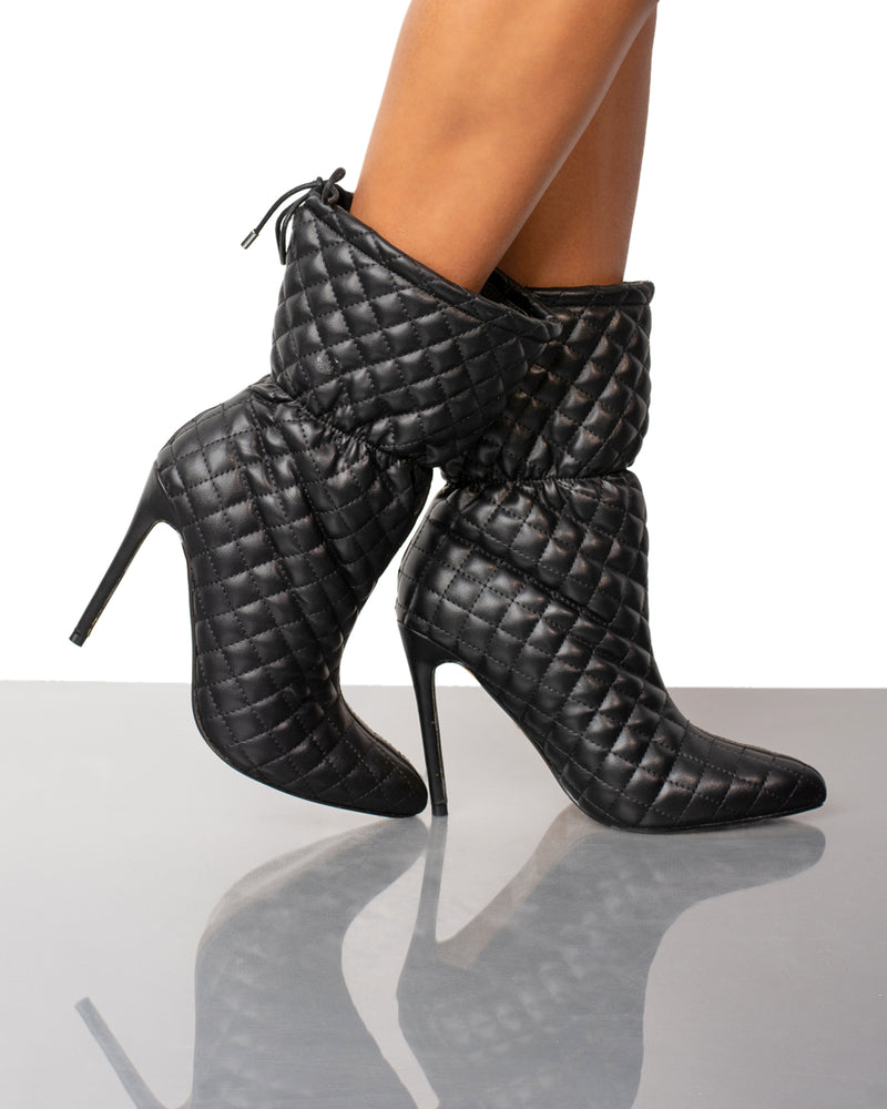 Mandy Quilted Ankle Bootie- Black