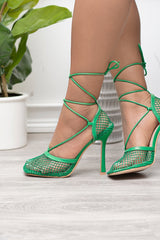 Envy Mesh Lace Up Heels-Green